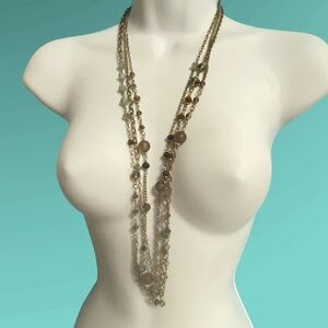 Glass Beads Gold Tone Multi Layered Chain Necklace